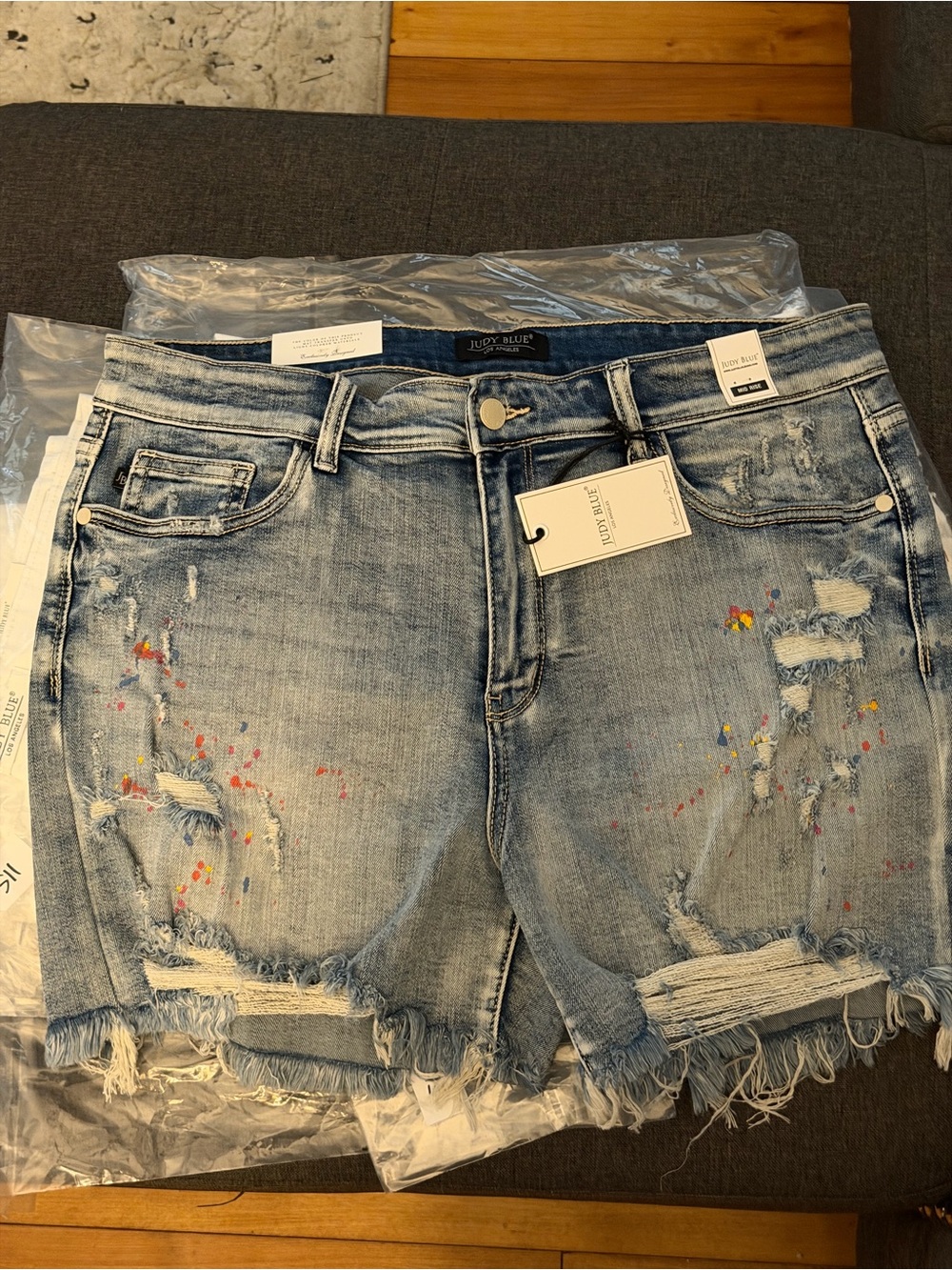 Judy Blue Light Blue Distressed Paint-Splatter Denim Shorts